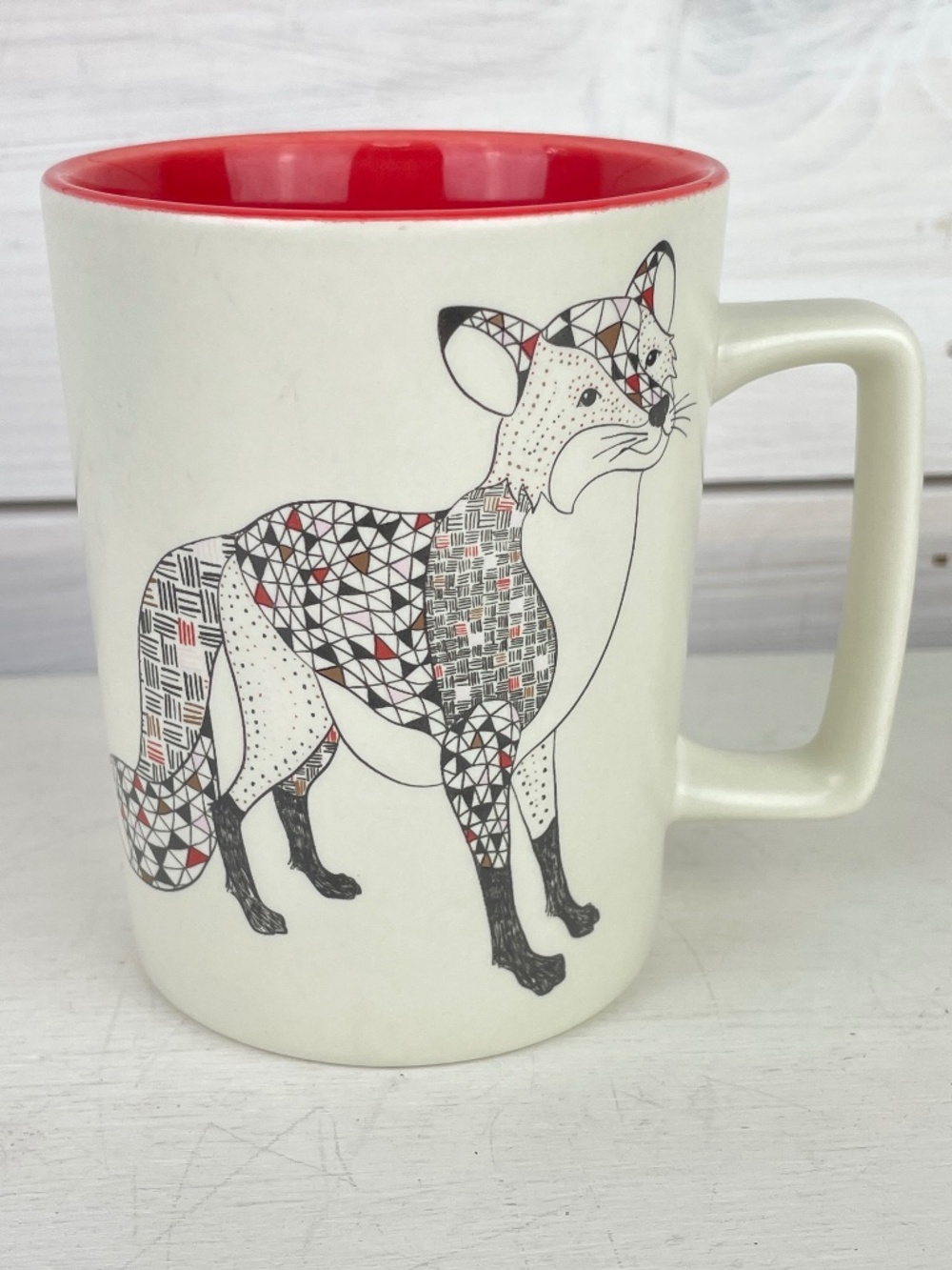 Starbucks 2017 Beige Red Ceramic 12oz Coffee Mug with Fox